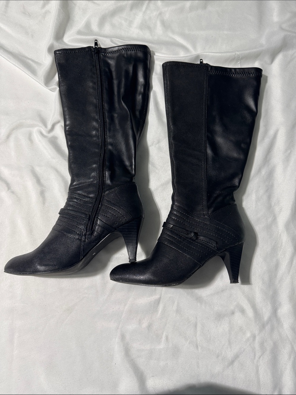 Rinaldi Black Leather Knee High High Heel Boots Size 6 Moto Y2K Edgy Minimalist